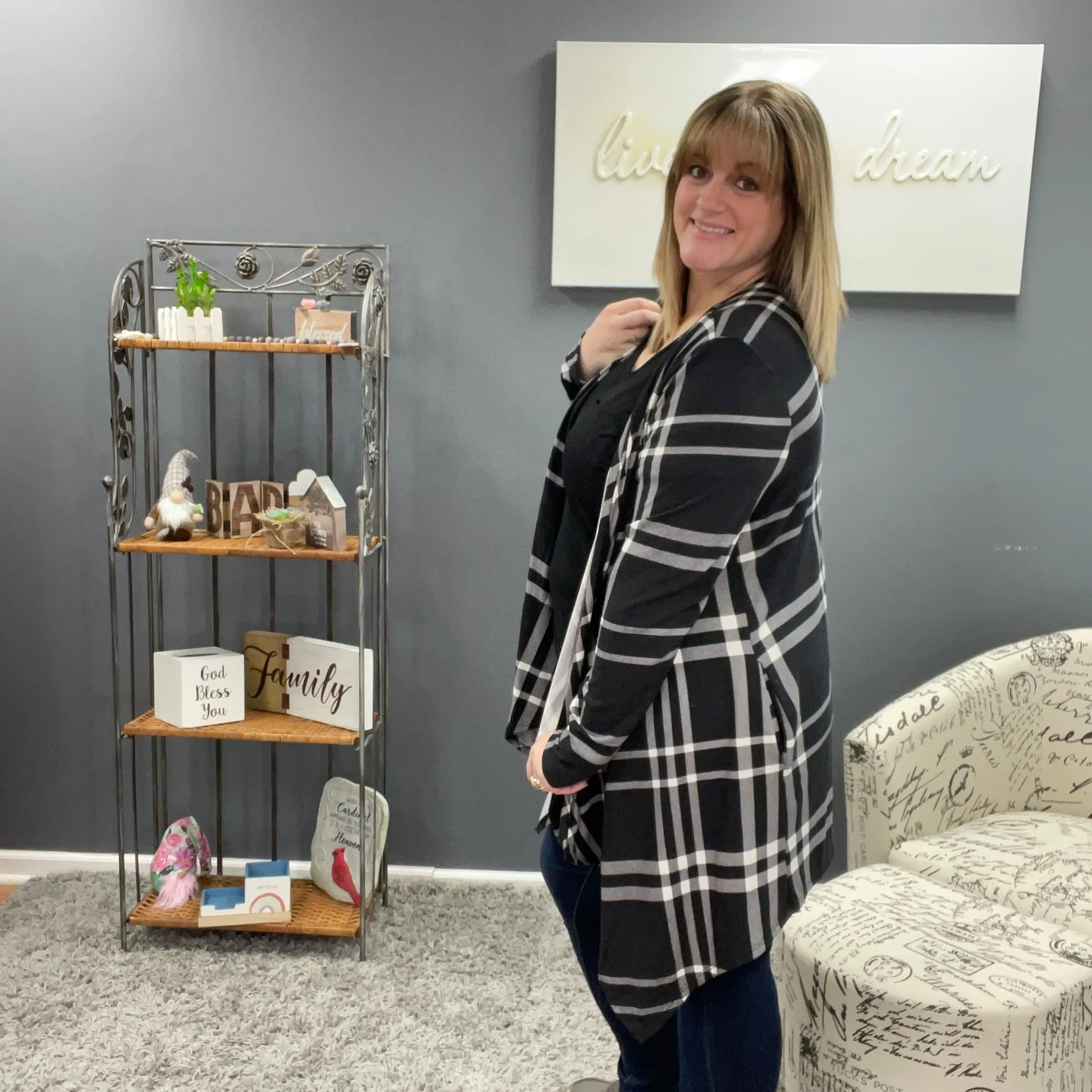 Black and White Plaid Aysymmetical Hem Cardigan