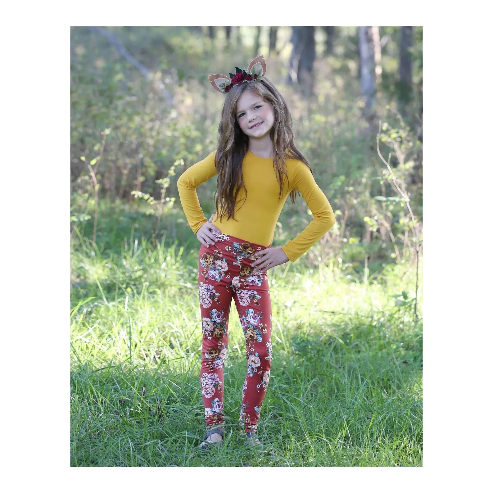 Black Floral Leggings For Girls