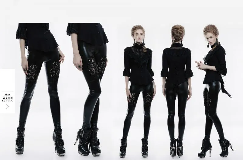 Black - Gothic Positioning Flower Leggings -