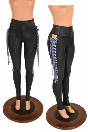 Black Holo Lace Up Leggings