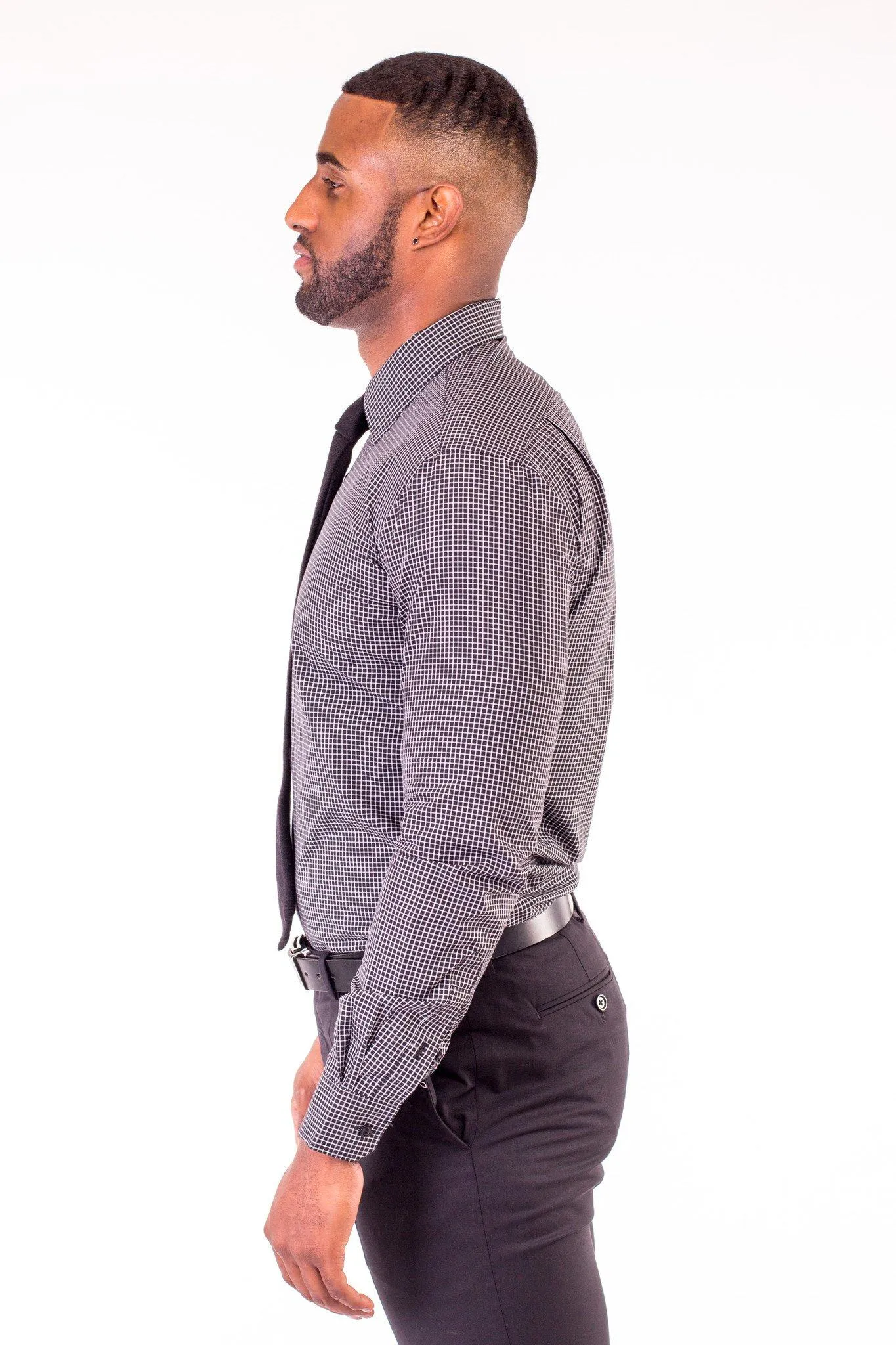 BLACK MINI-CHECKED DRESS SHIRT