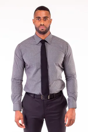 BLACK MINI-CHECKED DRESS SHIRT