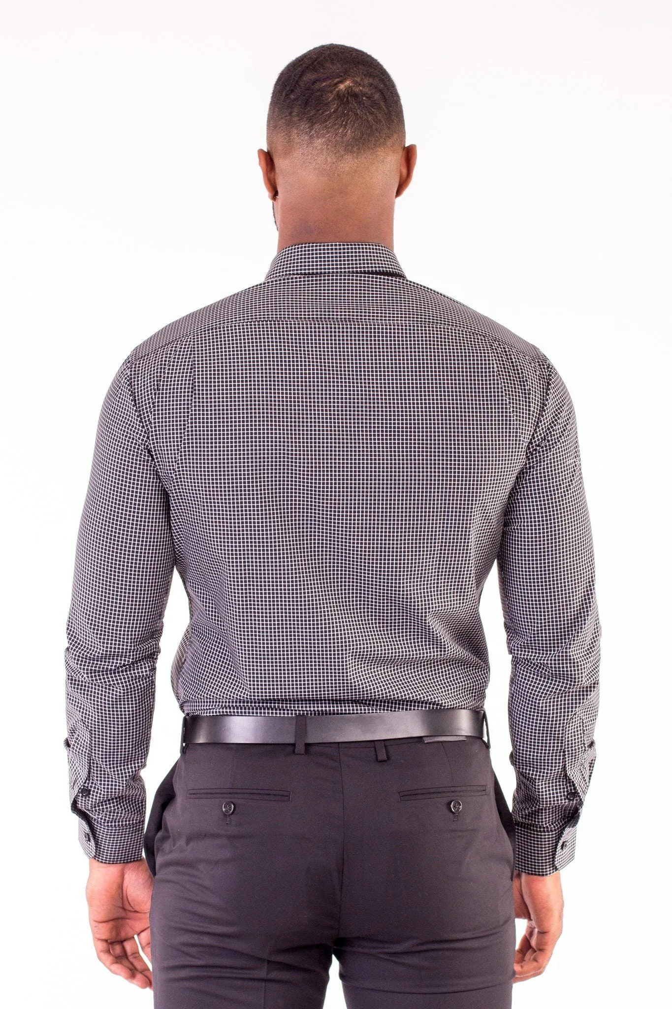 BLACK MINI-CHECKED DRESS SHIRT