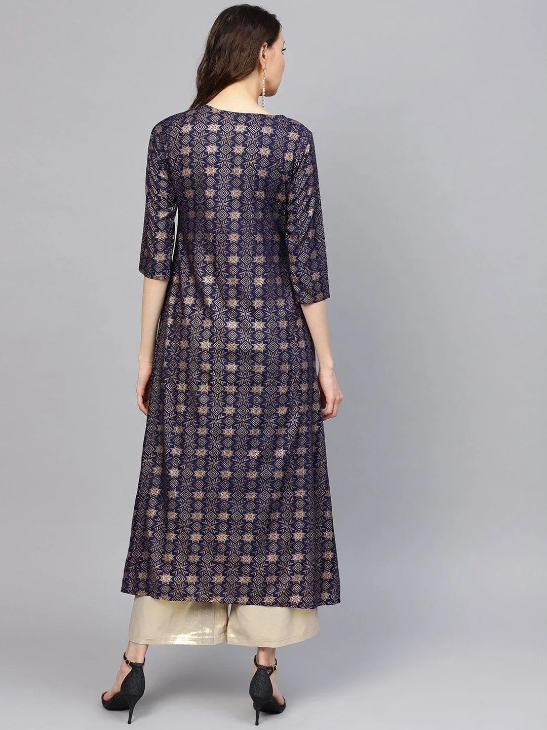 Blue Gold Printed Anarkali Kurta