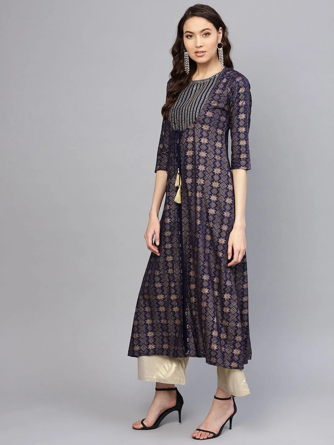 Blue Gold Printed Anarkali Kurta
