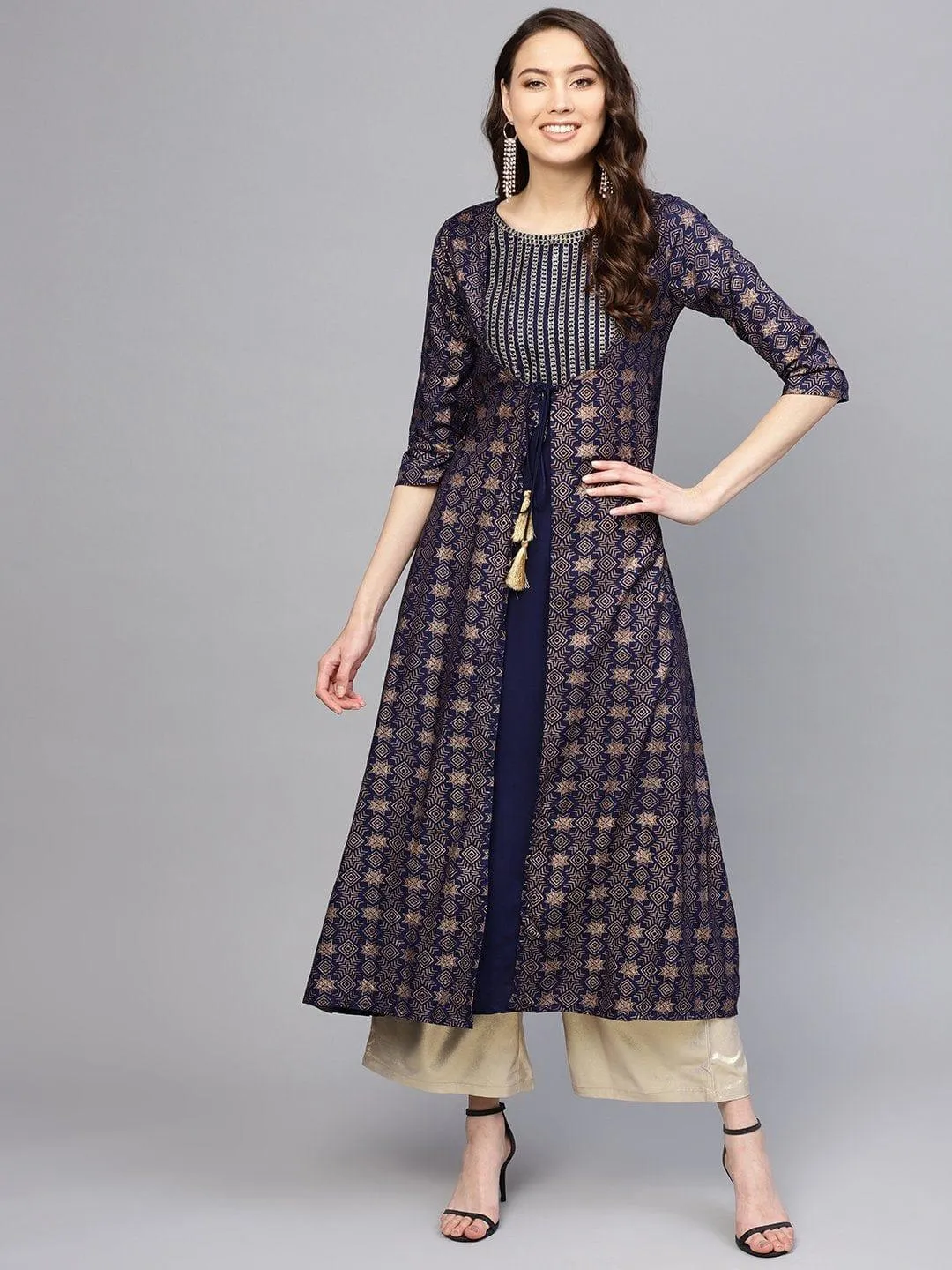 Blue Gold Printed Anarkali Kurta