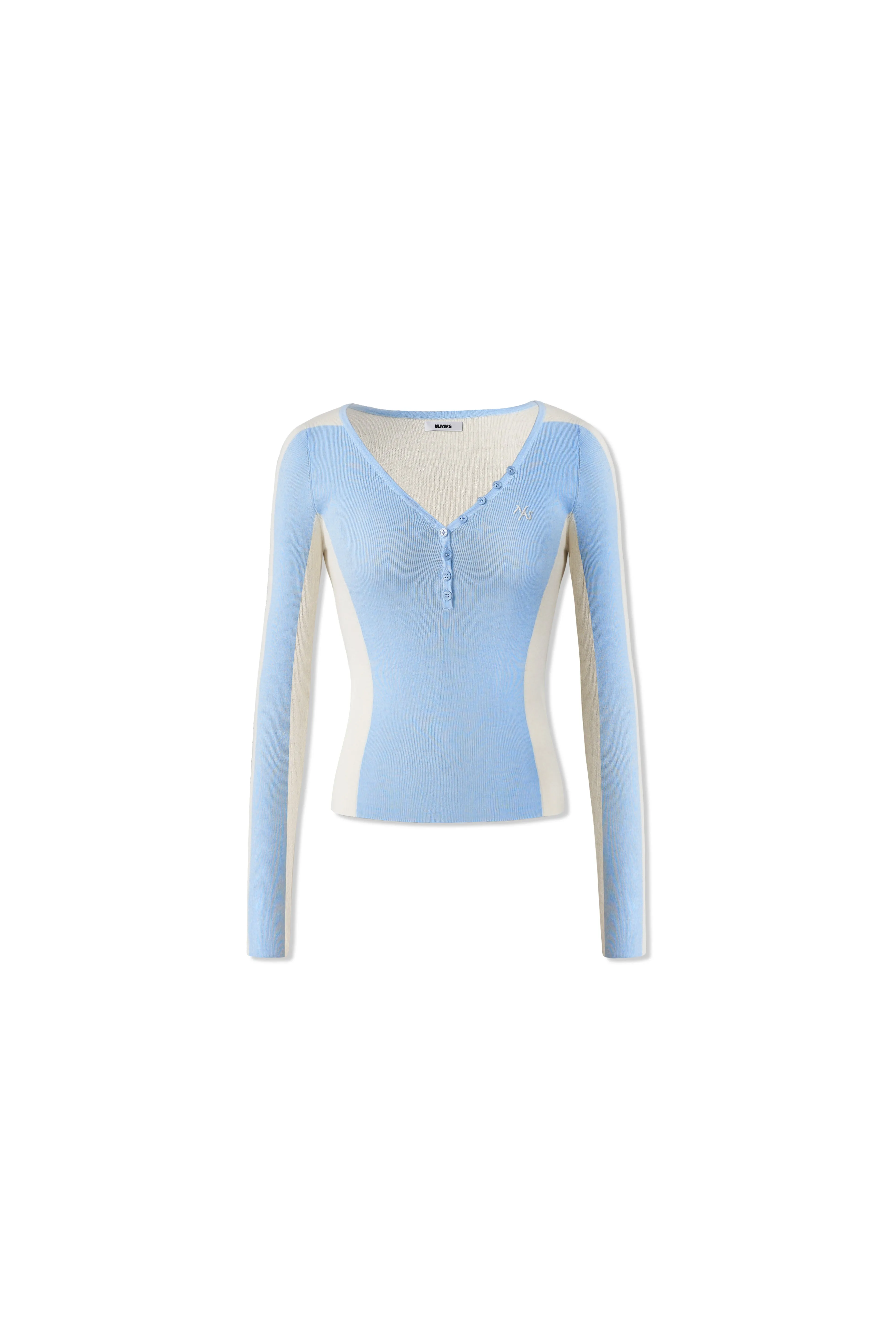 Blue Mermaid Straight Shoulder V-Neck Knitshirt
