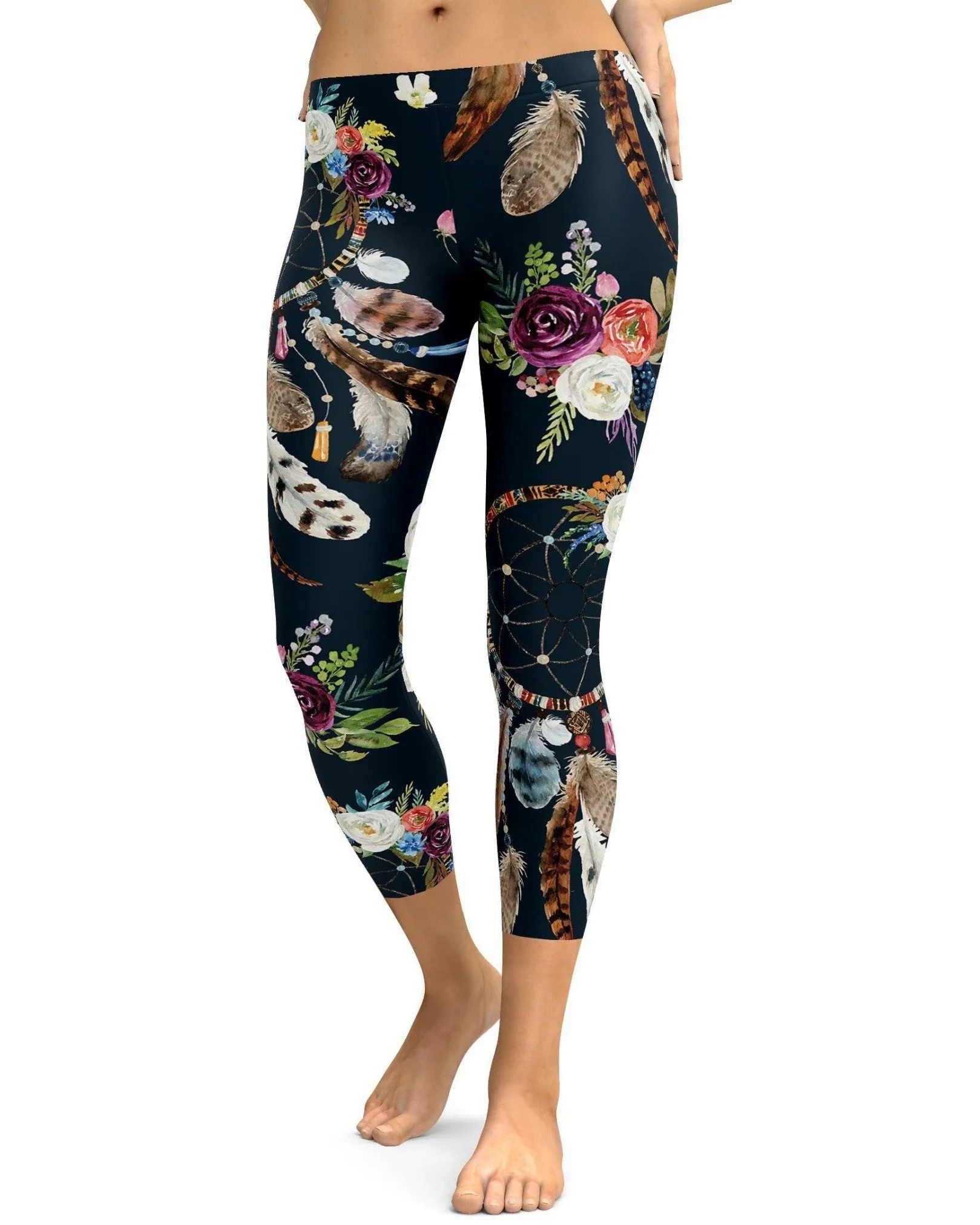 Boho Dreamcatcher and Flowers Capris