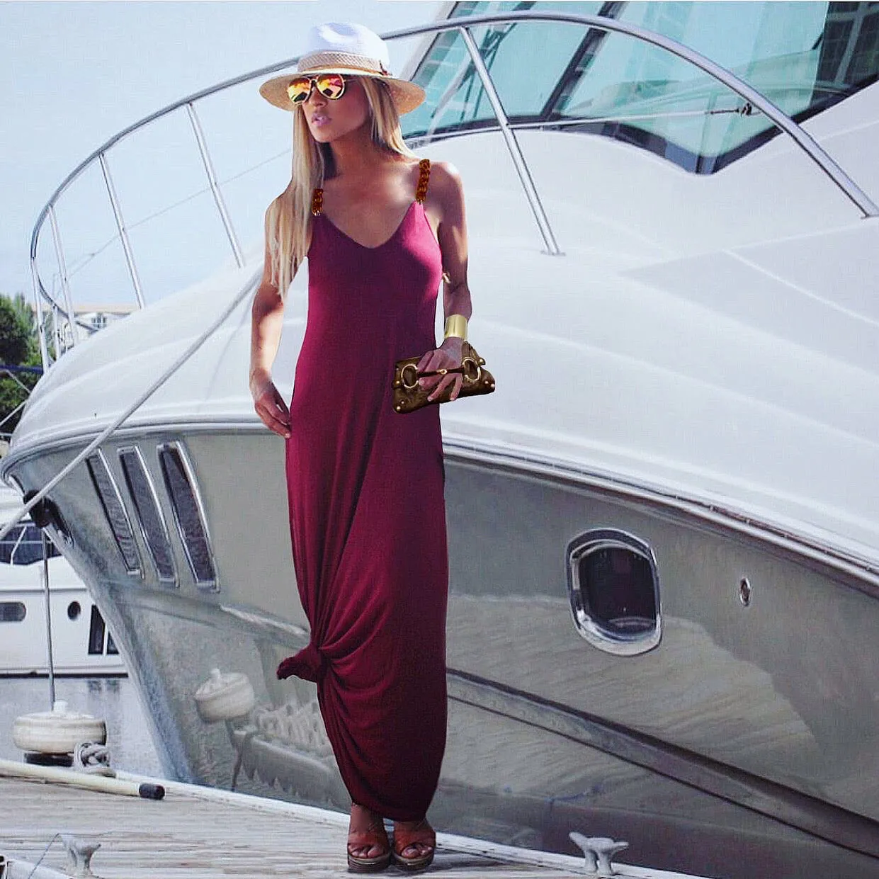 Bordeaux Rouge & Chain  Strap Dress - The St. Tropez