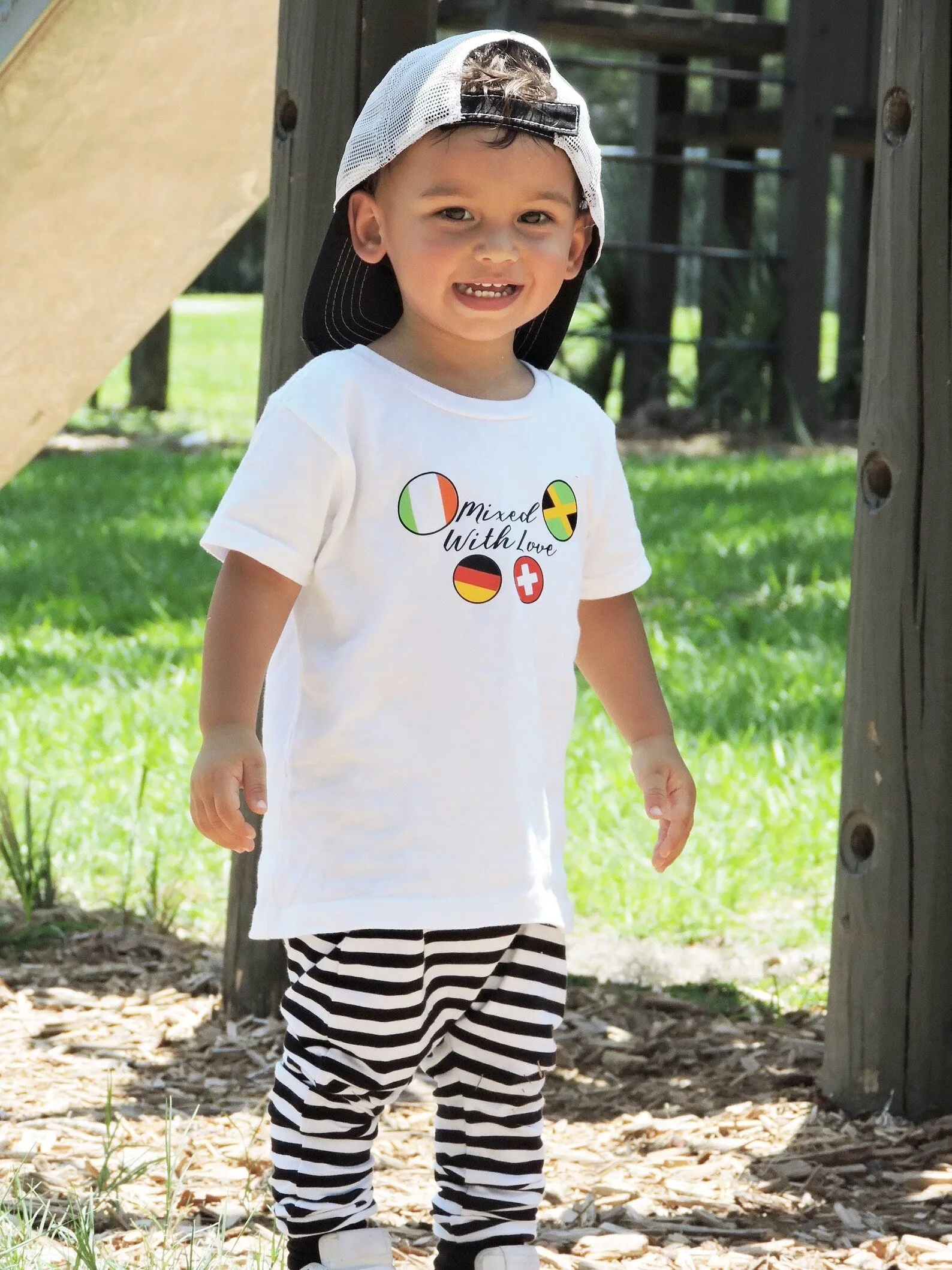 Boys Black and White Striped Leggings
