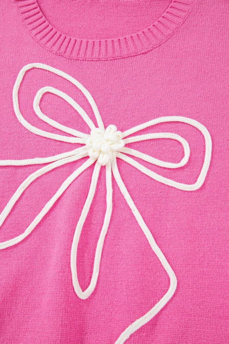 Bright Pink Corduroy Big Bow Casual Sweater