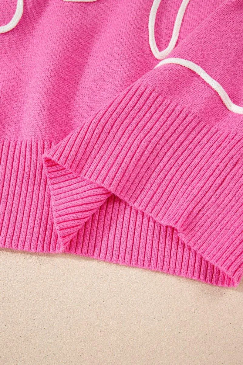Bright Pink Corduroy Big Bow Casual Sweater