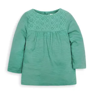 Broderie Anglaise Top in Green - 6-12 Months
