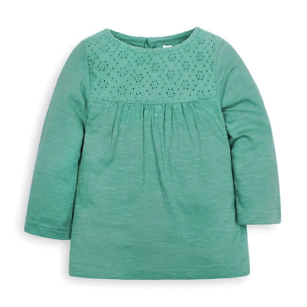 Broderie Anglaise Top in Green - 6-12 Months