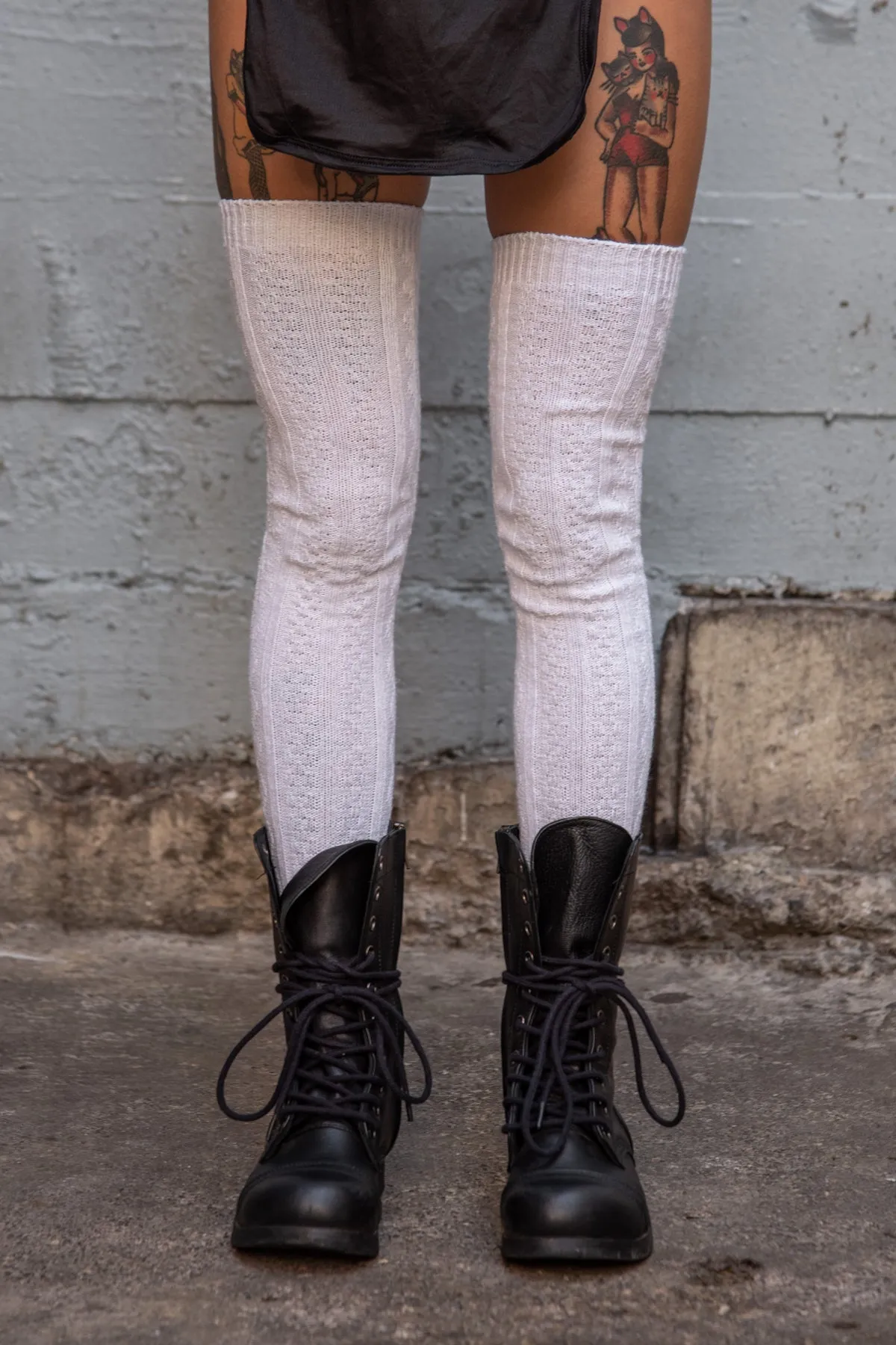 Cabled OTK Cotton Socks - White