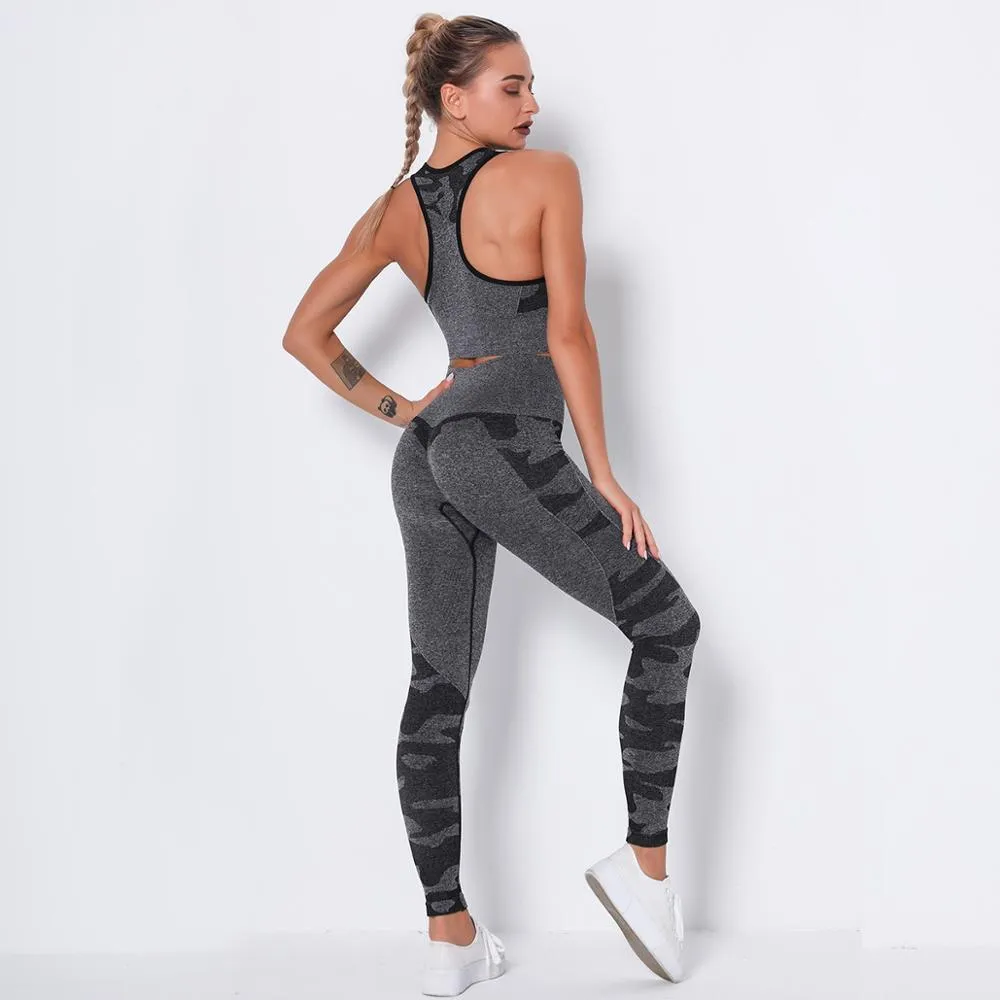 Camo Seamless Fitness Leggings & Top Set