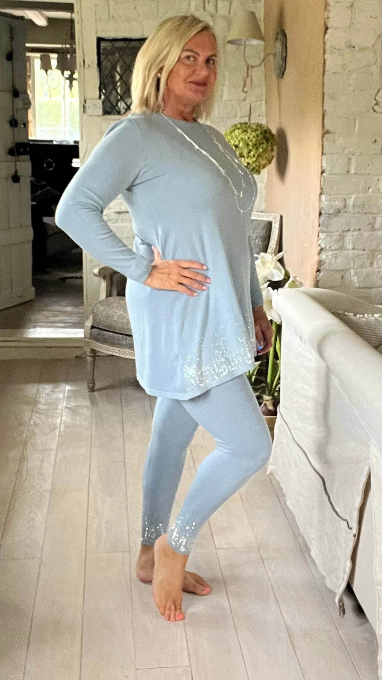 Capri 3 piece lounge set Versace inspired in powder blue