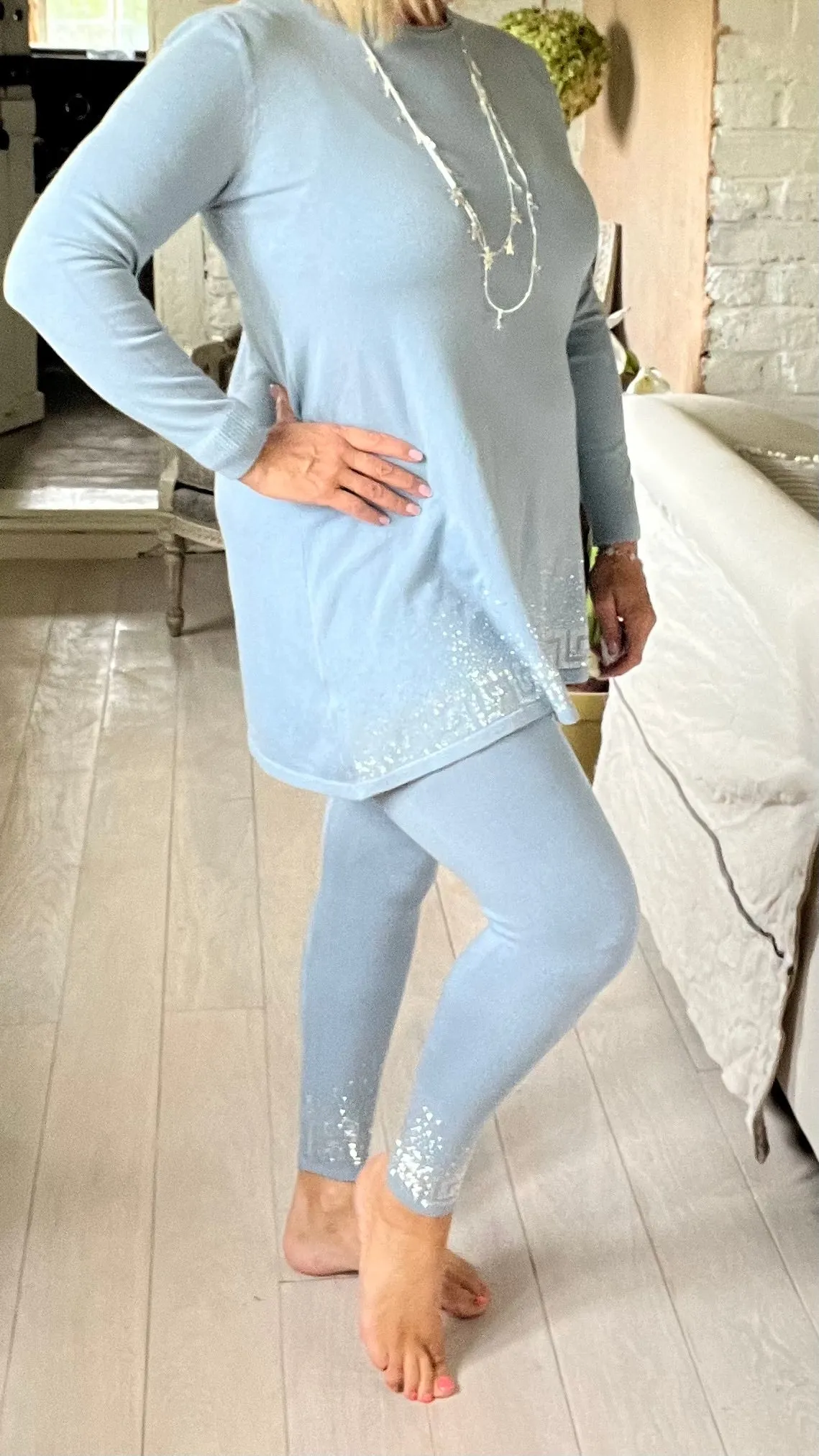 Capri 3 piece lounge set Versace inspired in powder blue