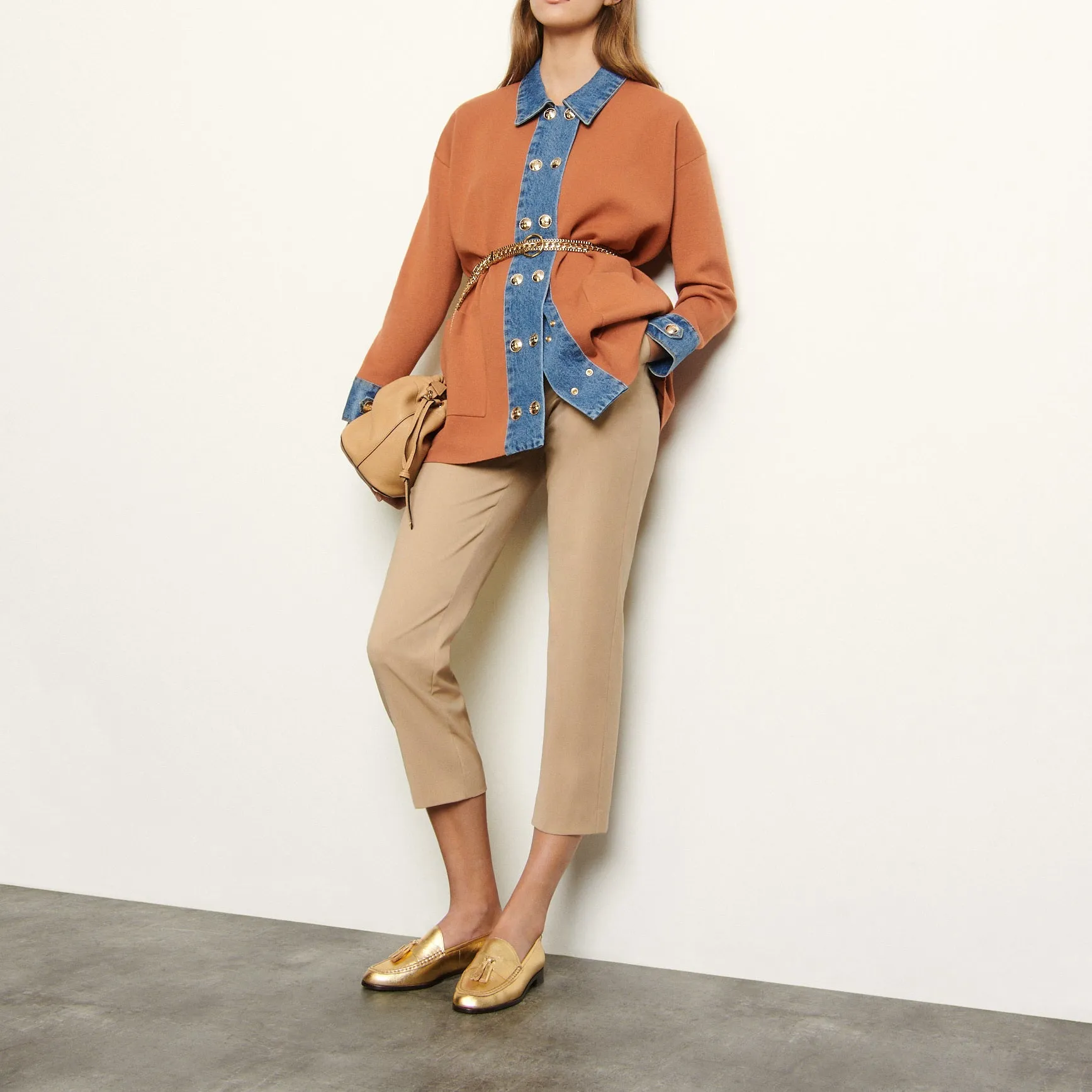 Cardigan oversize à empiècements jean