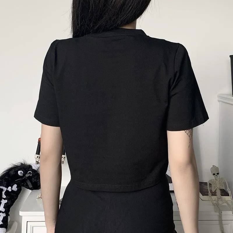 Cargo shirt tie with bandage and drawstring crop top tee for chic gothic girls hip hop