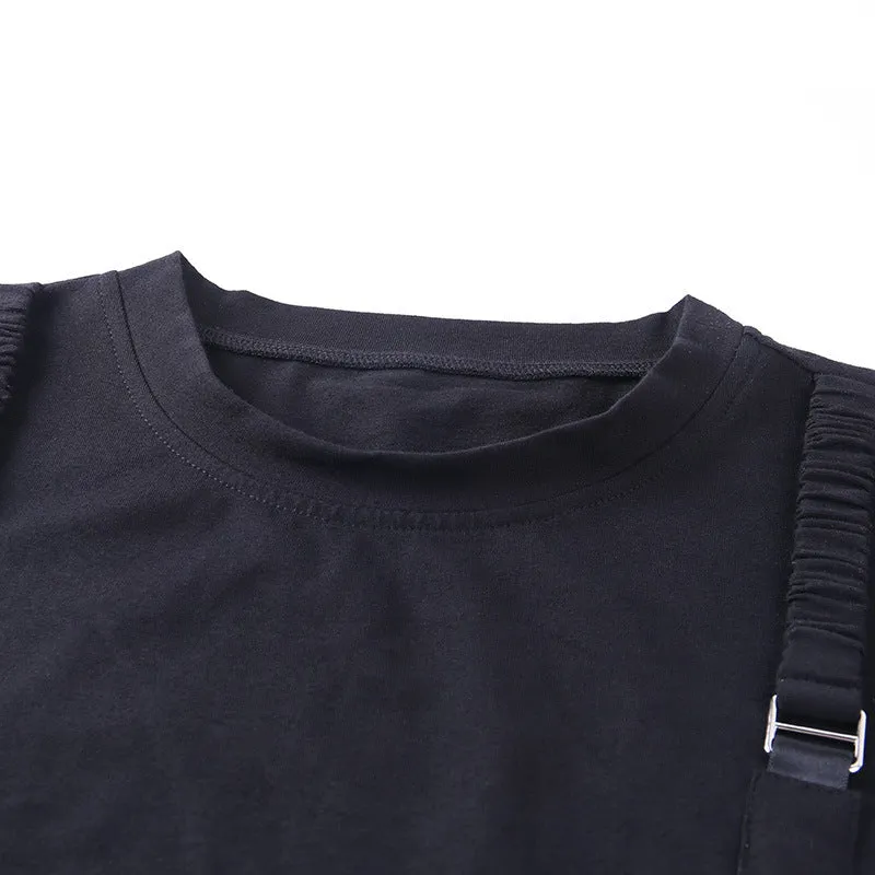 Cargo shirt tie with bandage and drawstring crop top tee for chic gothic girls hip hop
