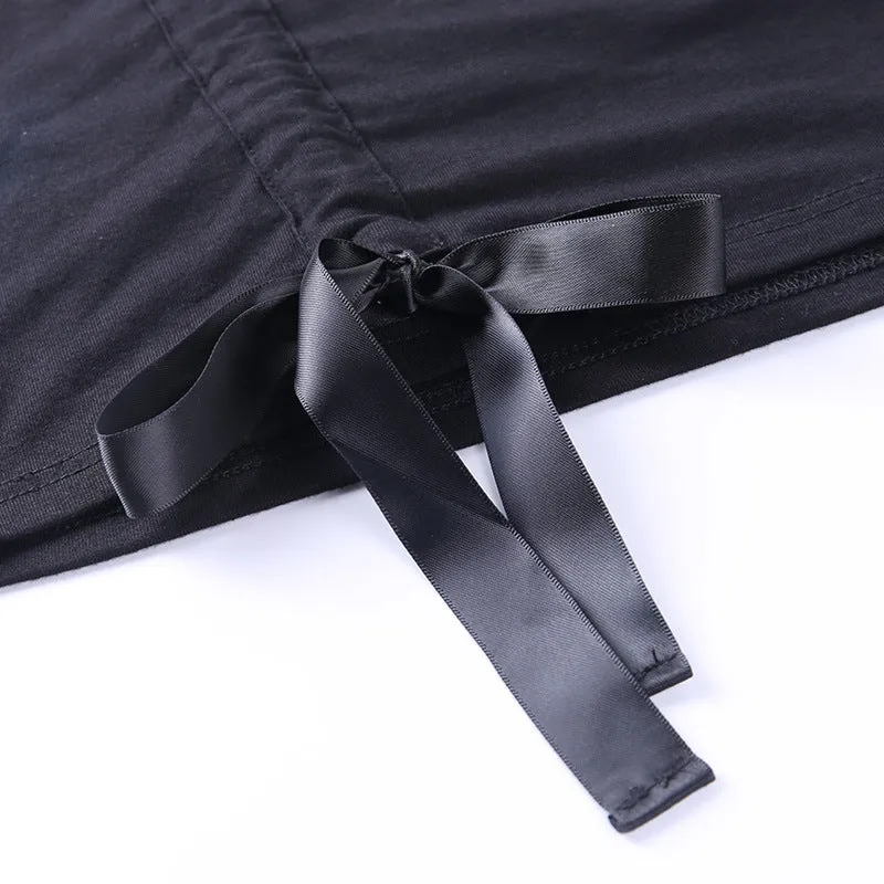 Cargo shirt tie with bandage and drawstring crop top tee for chic gothic girls hip hop