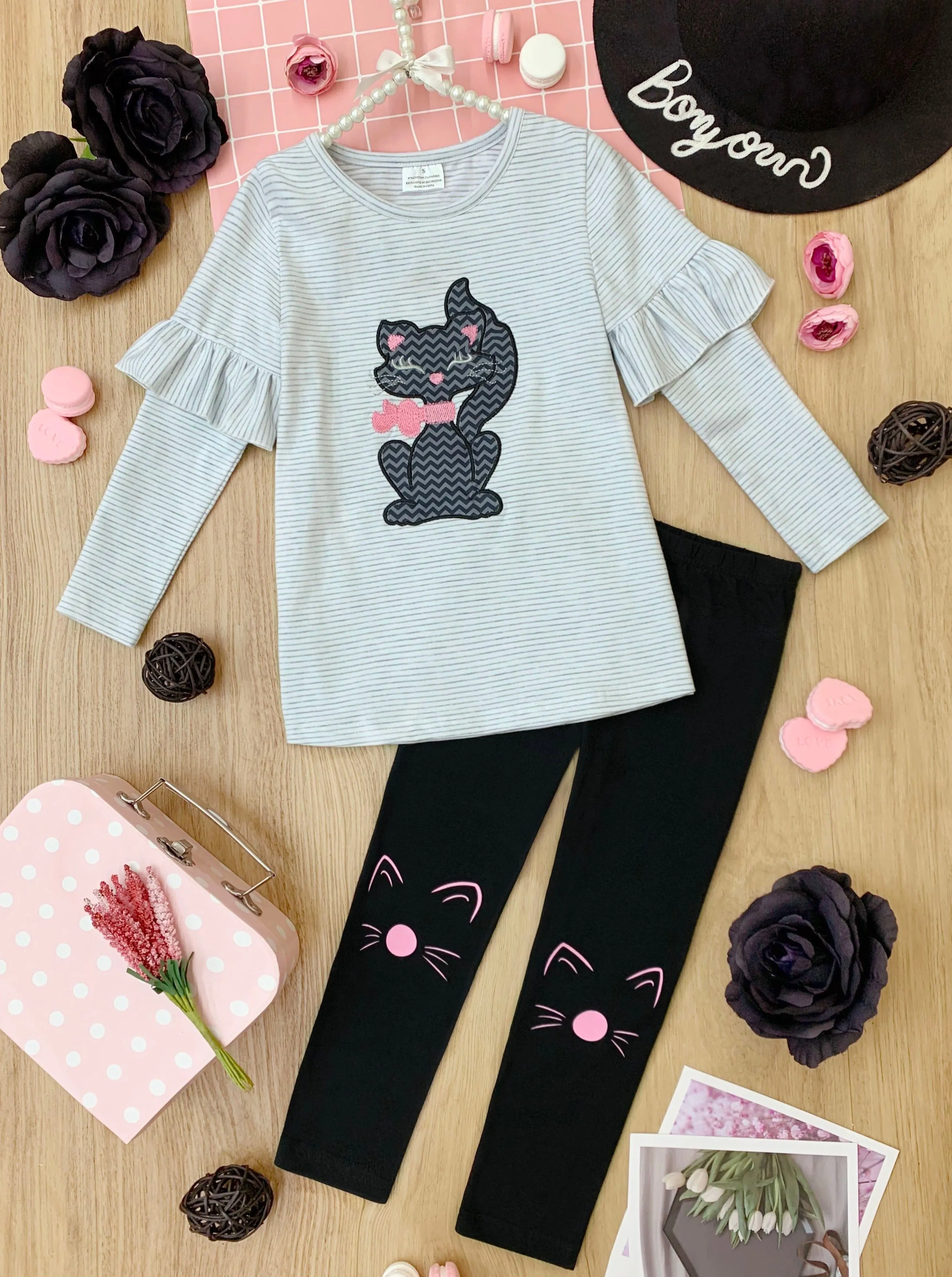 Cat-alog Cutie Ruffle Sleeve Top And Legging Set