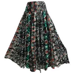 Charcoal Full Circle Grey Black Teal Geometric Print Cotton Bohemian Long Skirt #112
