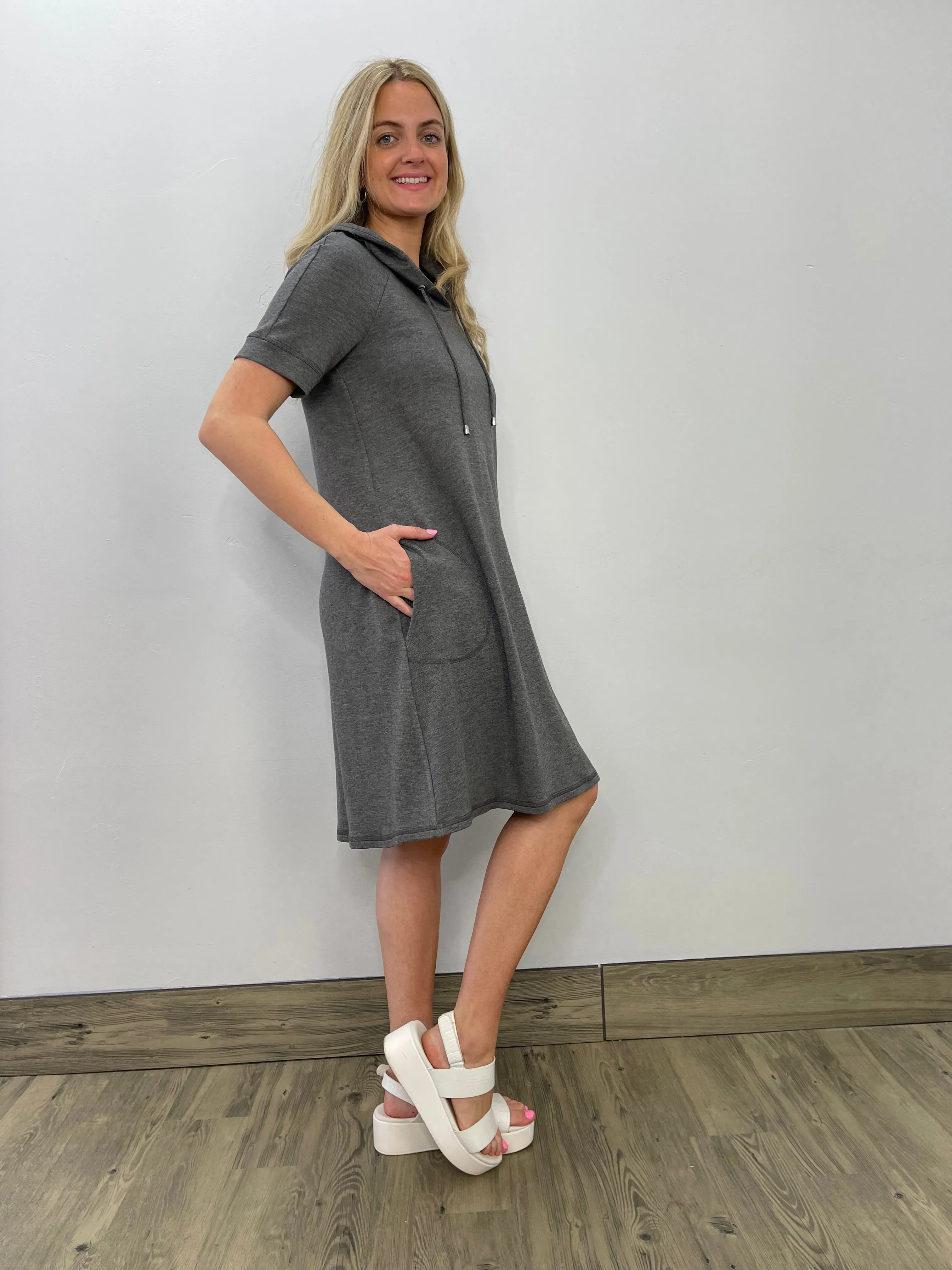 Charcoal Two Pocket Bamboo Dress with Hood