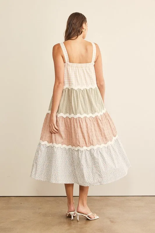 Check Mix Tiered Summer Maxi Dress