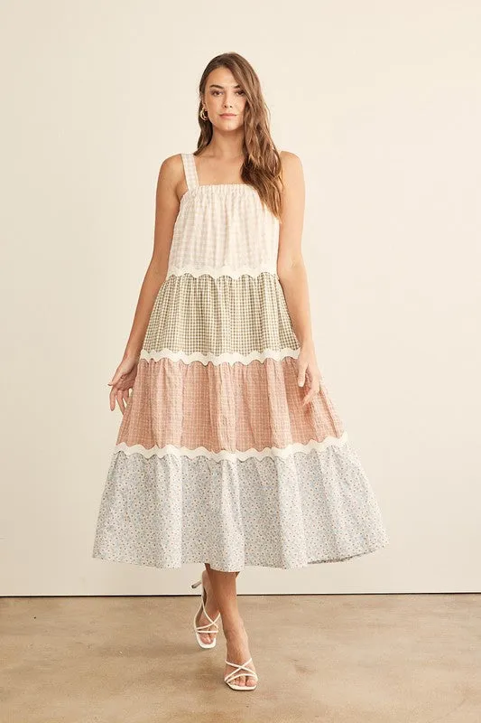 Check Mix Tiered Summer Maxi Dress