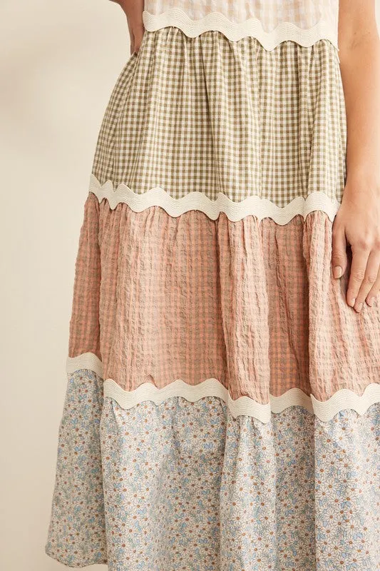 Check Mix Tiered Summer Maxi Dress