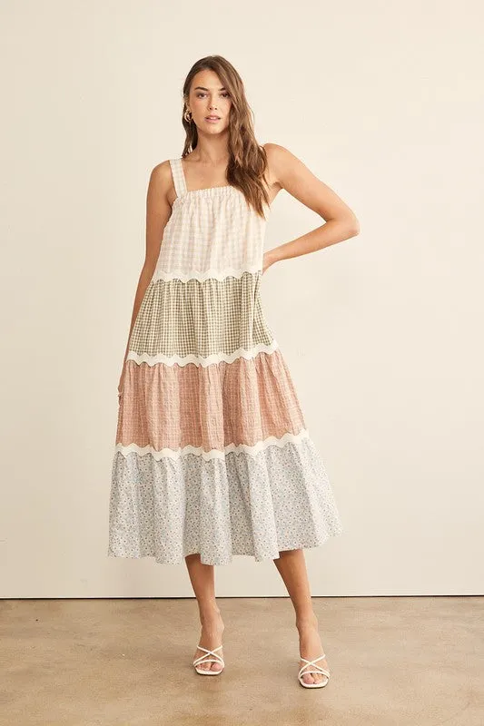 Check Mix Tiered Summer Maxi Dress