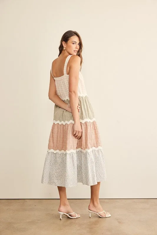 Check Mix Tiered Summer Maxi Dress