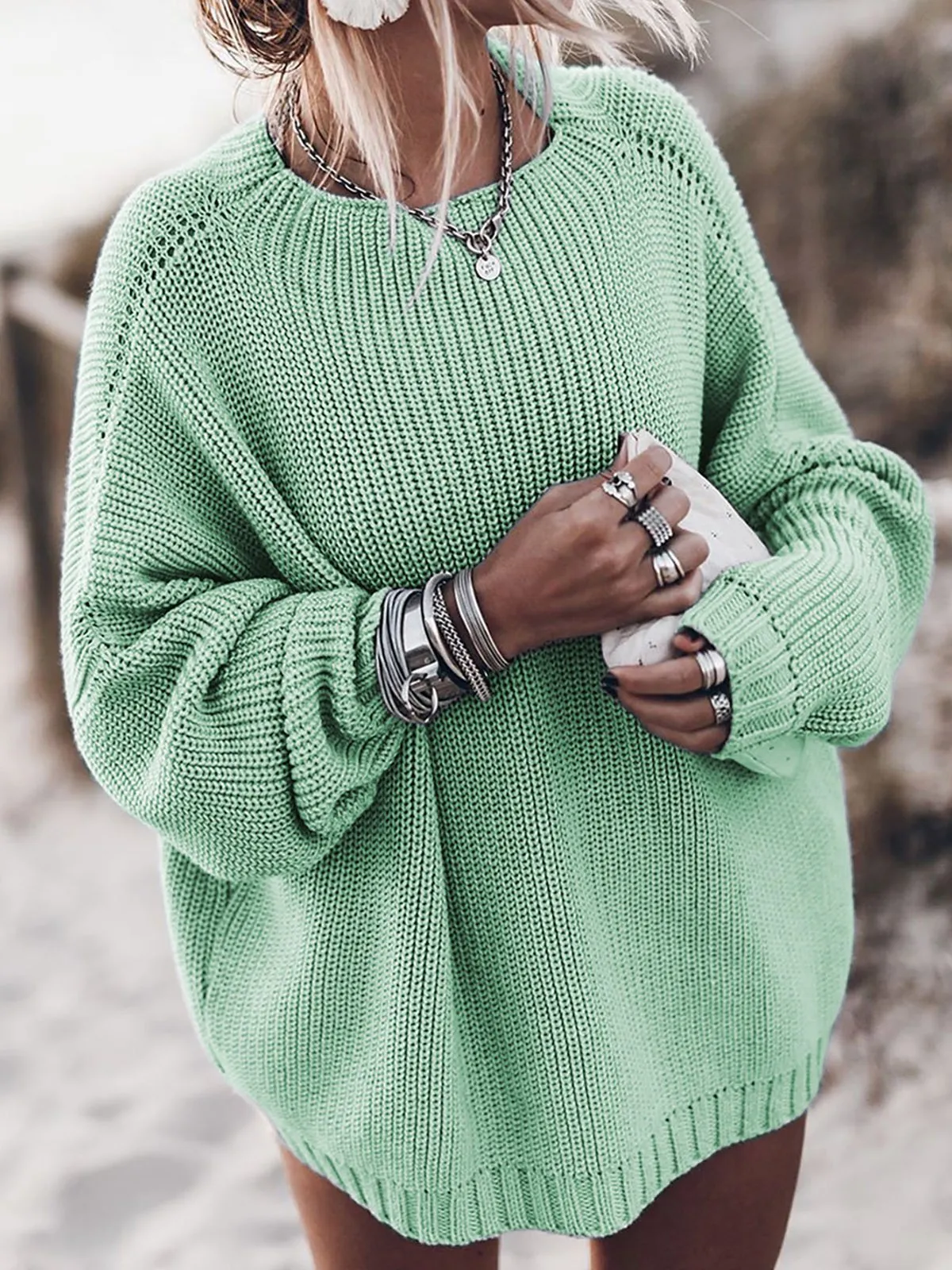 Chicmy-European and American casual women's clothing Women's Kinnted Plus Size Sweater