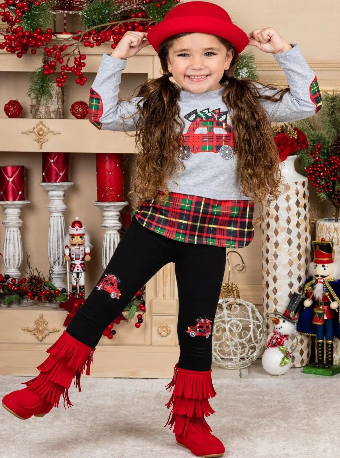 Christmas Haul Plaid Patched Legging Set