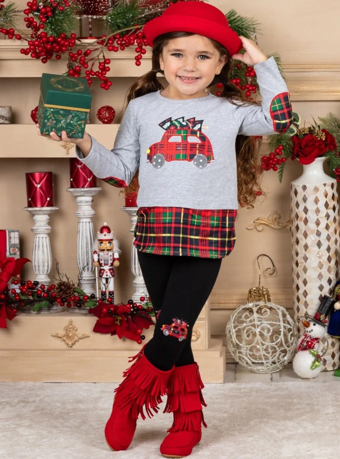 Christmas Haul Plaid Patched Legging Set