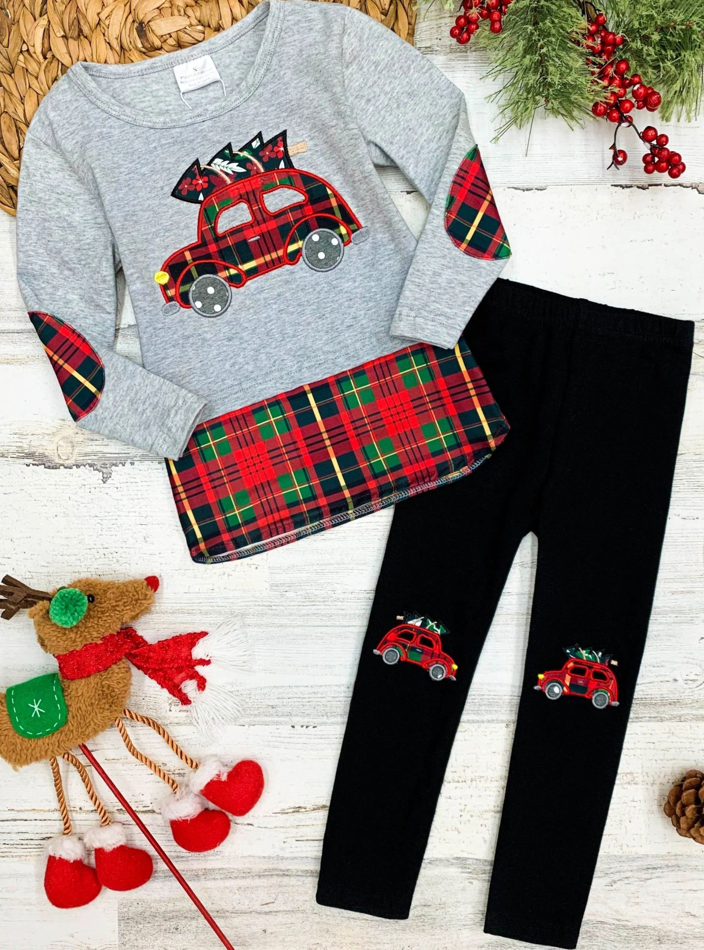 Christmas Haul Plaid Patched Legging Set
