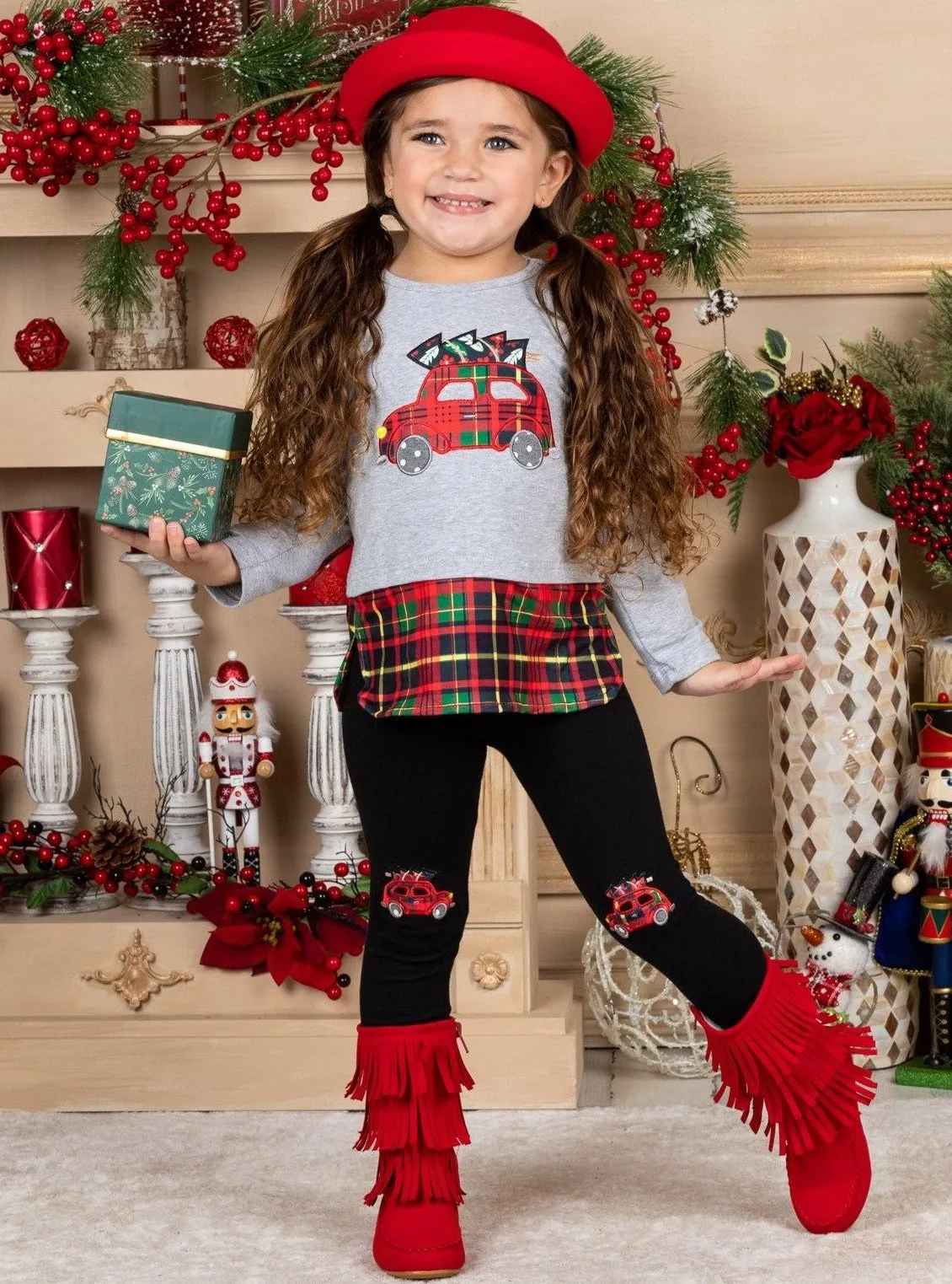 Christmas Haul Plaid Patched Legging Set