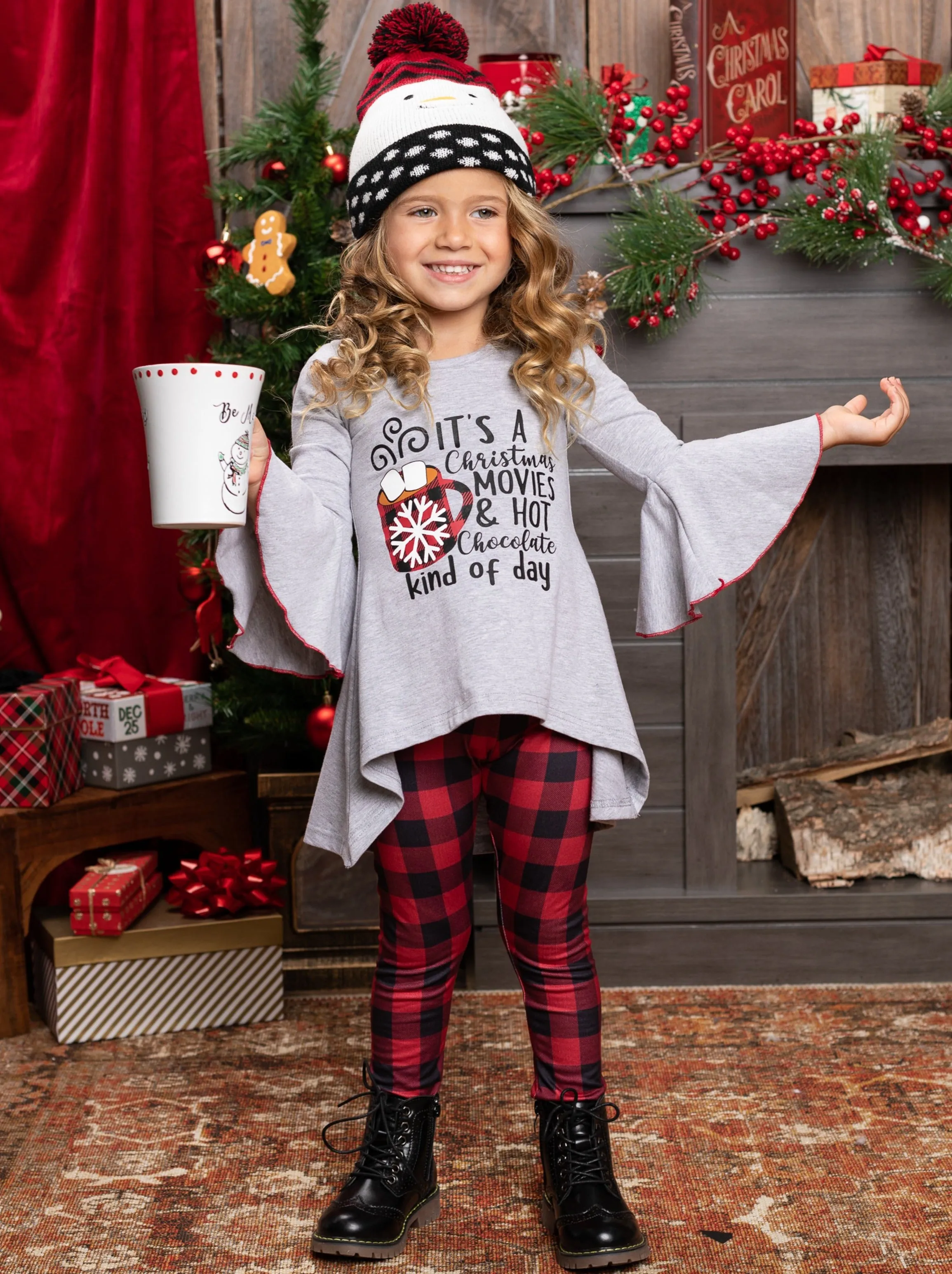 Christmas Movies And Hot Chocolate Plaid Legging Set
