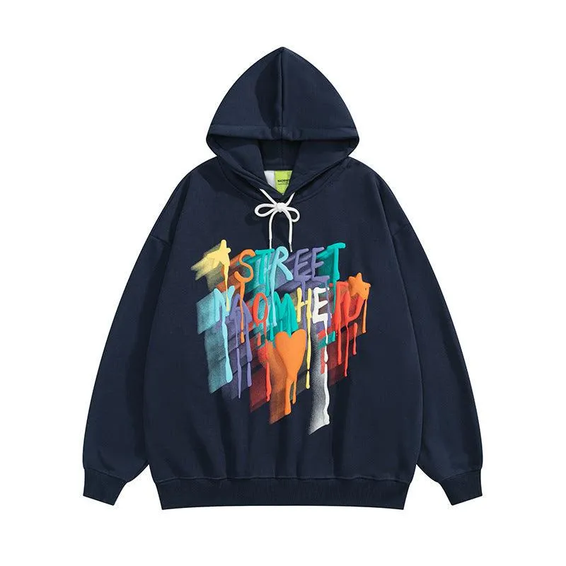 Couple Loose Long Sleeved Hooded Sweatshirt