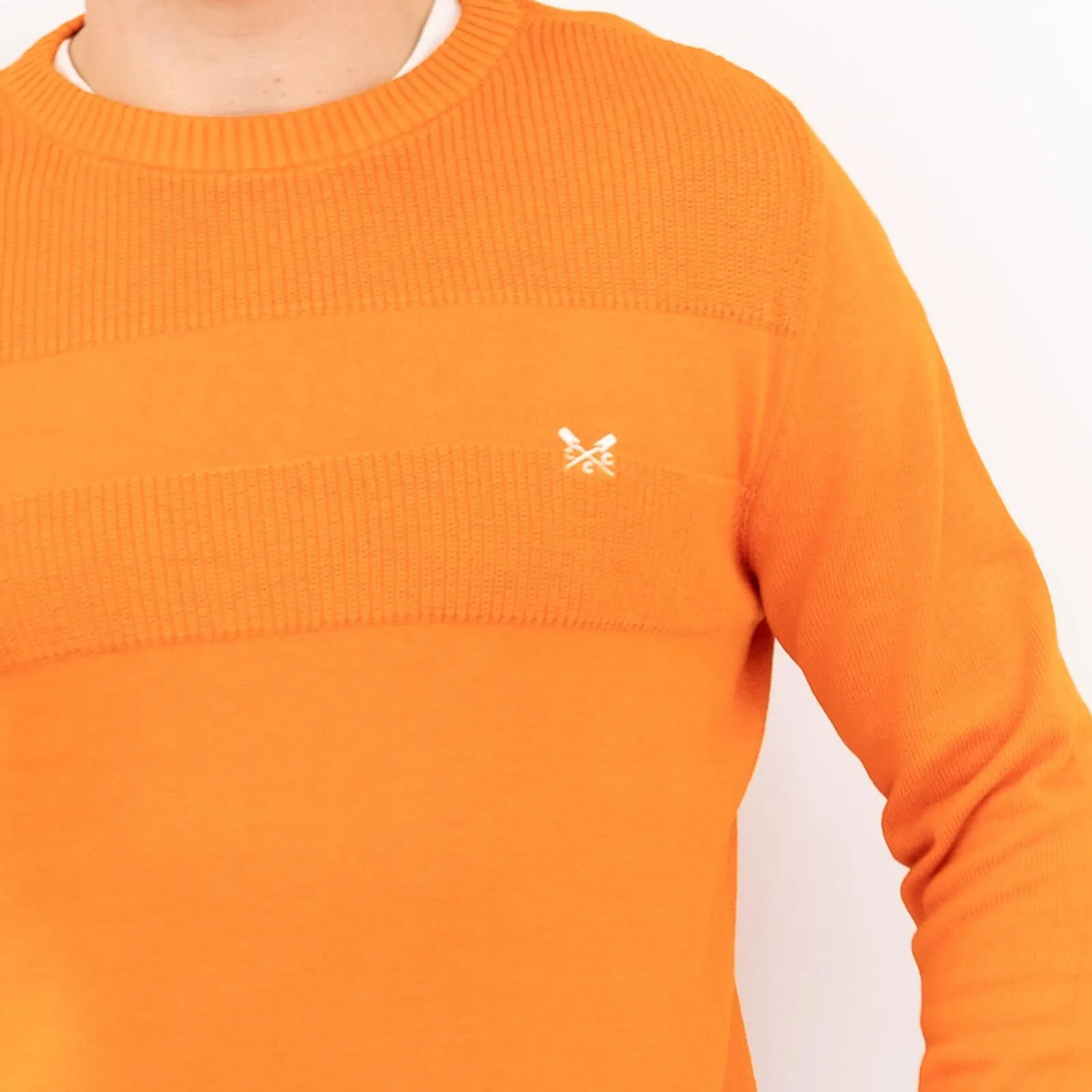 Crew Clothing Mens Rib Knitted Jumper Long Sleeve Orange