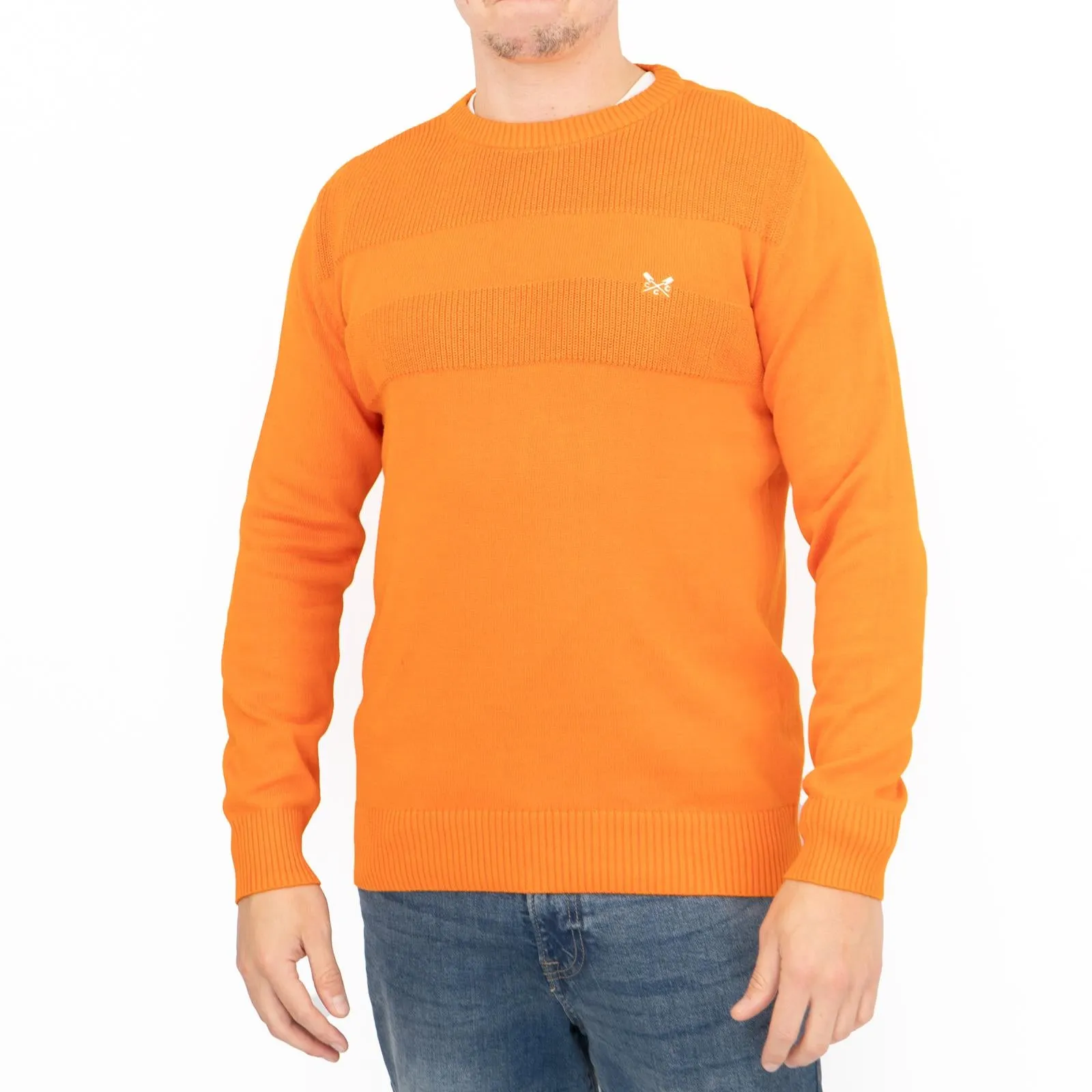 Crew Clothing Mens Rib Knitted Jumper Long Sleeve Orange