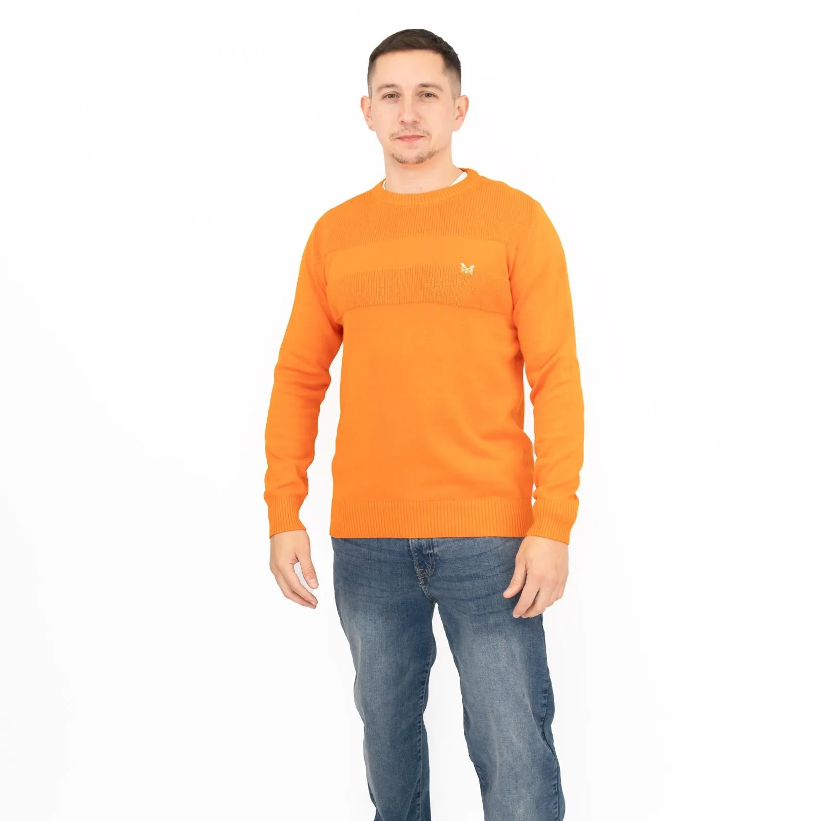 Crew Clothing Mens Rib Knitted Jumper Long Sleeve Orange