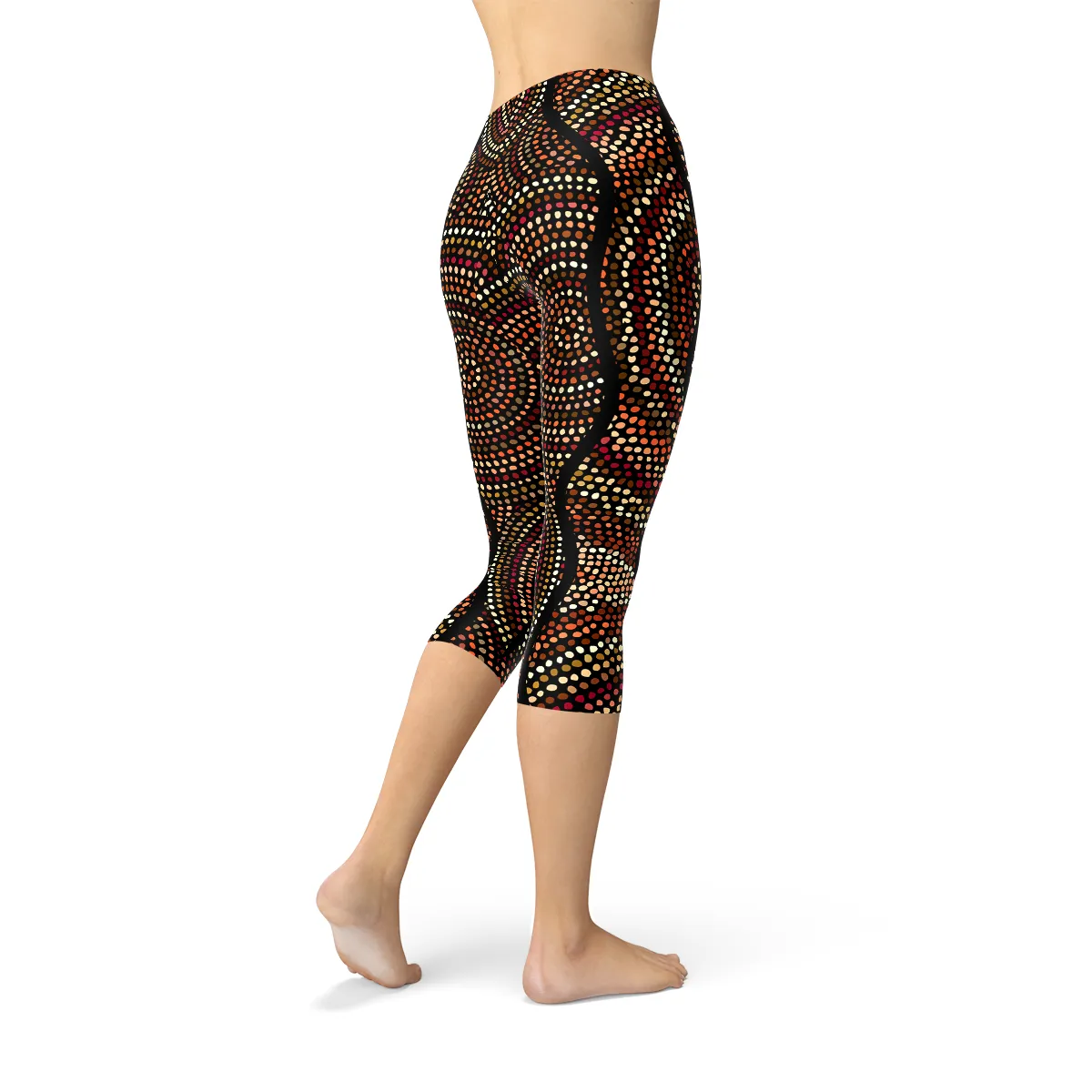 Cultural Fusion Women's Capri Leggings with Artistic Polka Dot Pattern (V2)
