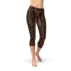 Cultural Fusion Women's Capri Leggings with Artistic Polka Dot Pattern (V2)