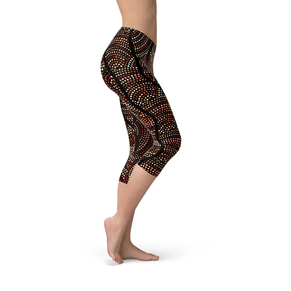 Cultural Fusion Women's Capri Leggings with Artistic Polka Dot Pattern (V2)
