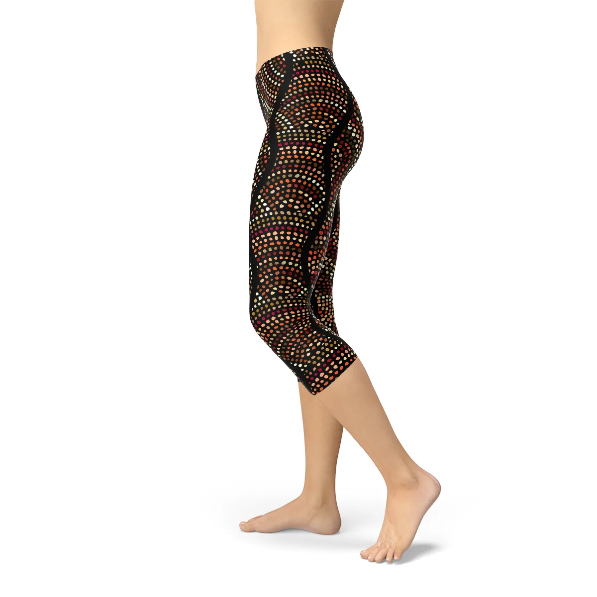Cultural Fusion Women's Capri Leggings with Artistic Polka Dot Pattern (V2)