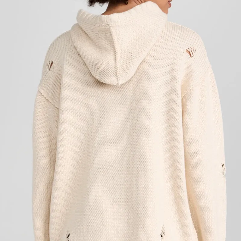 Custom 100% Cotton Ripped Hooded Women’s Knitted Sweater - Distinctive Style