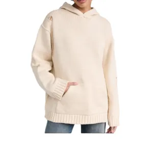 Custom 100% Cotton Ripped Hooded Women’s Knitted Sweater - Distinctive Style